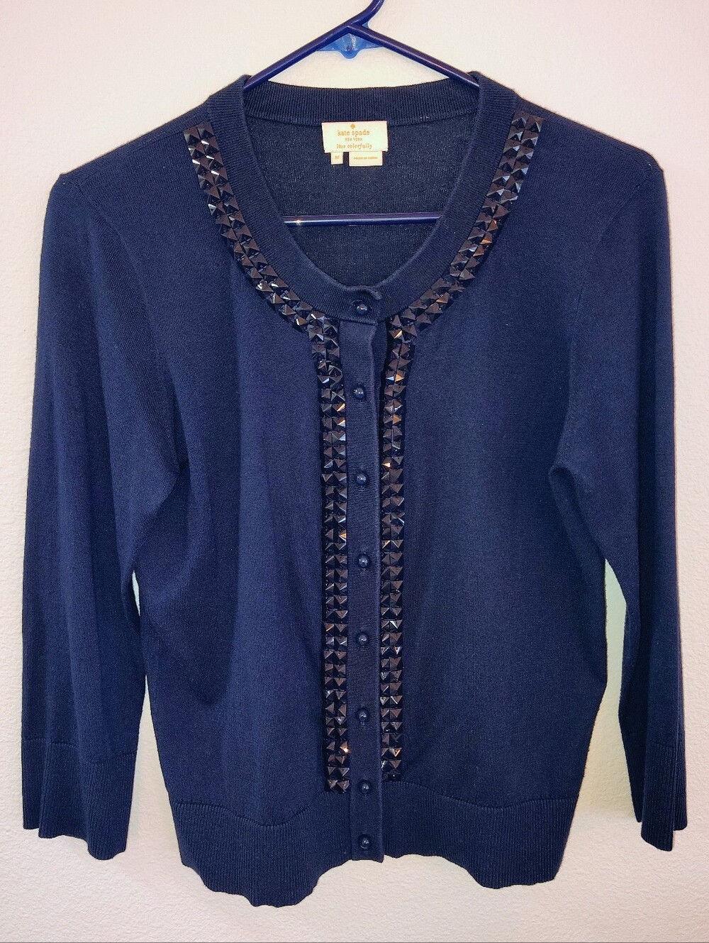 Kate Spade New York Navy Blue Studded Cardigan Button-up Sweater Size Medium